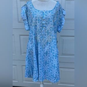 Subtle Luxury Womens Kaftan Shirt Dress Blue Cotton embroidered L/XL